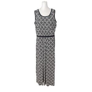 Lands' End Large 14/16 Maxi Tank Dress Black White Print Long Stretch